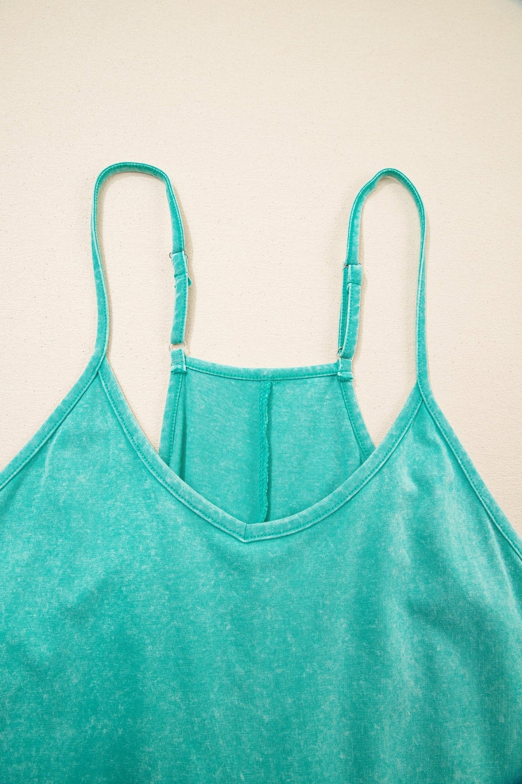 Mineral Wash Spaghetti Strap Pocketed Romper - Rooted & Reckless Co.