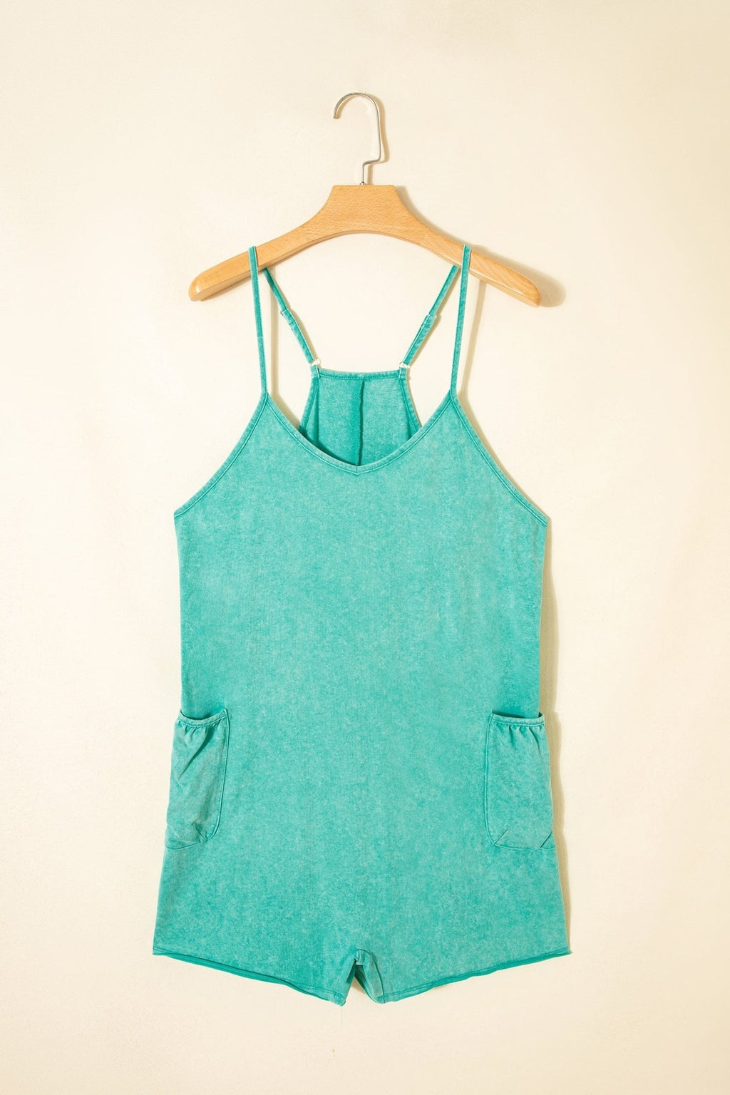 Mineral Wash Spaghetti Strap Pocketed Romper - Rooted & Reckless Co.