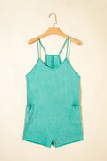 Mineral Wash Spaghetti Strap Pocketed Romper - Rooted & Reckless Co.