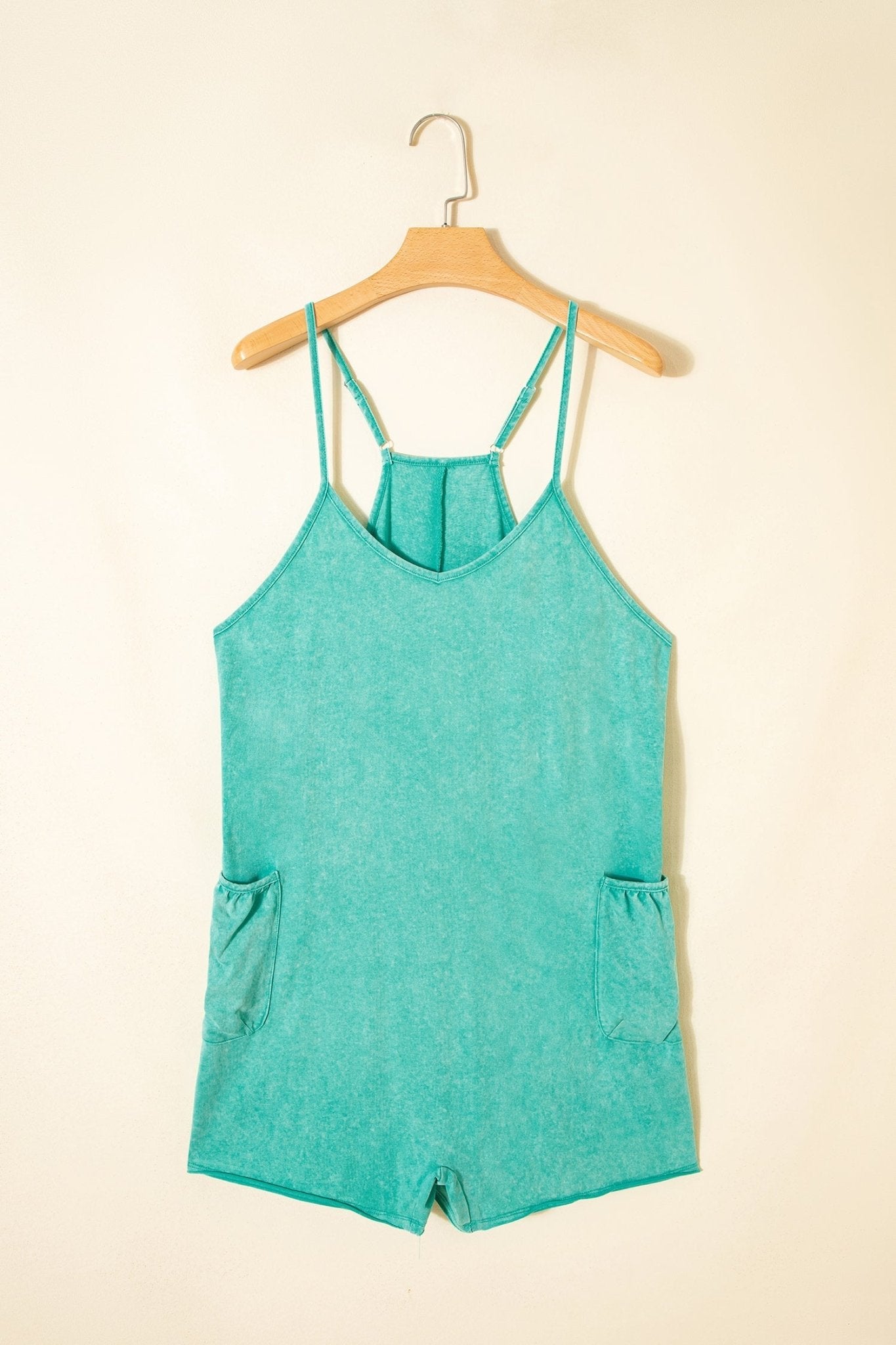 Mineral Wash Spaghetti Strap Pocketed Romper - Rooted & Reckless Co.
