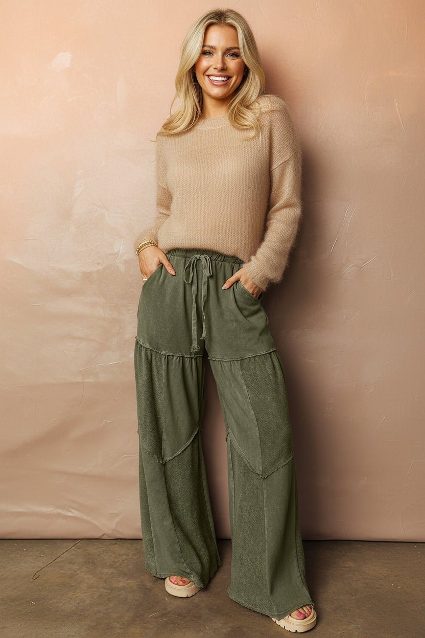 Mineral Wash Tiered Drawstring Wide Leg Pants - Rooted & Reckless Co.