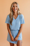 Mineral Wash V-Neck Tee & Skort Set - Rooted & Reckless Co.