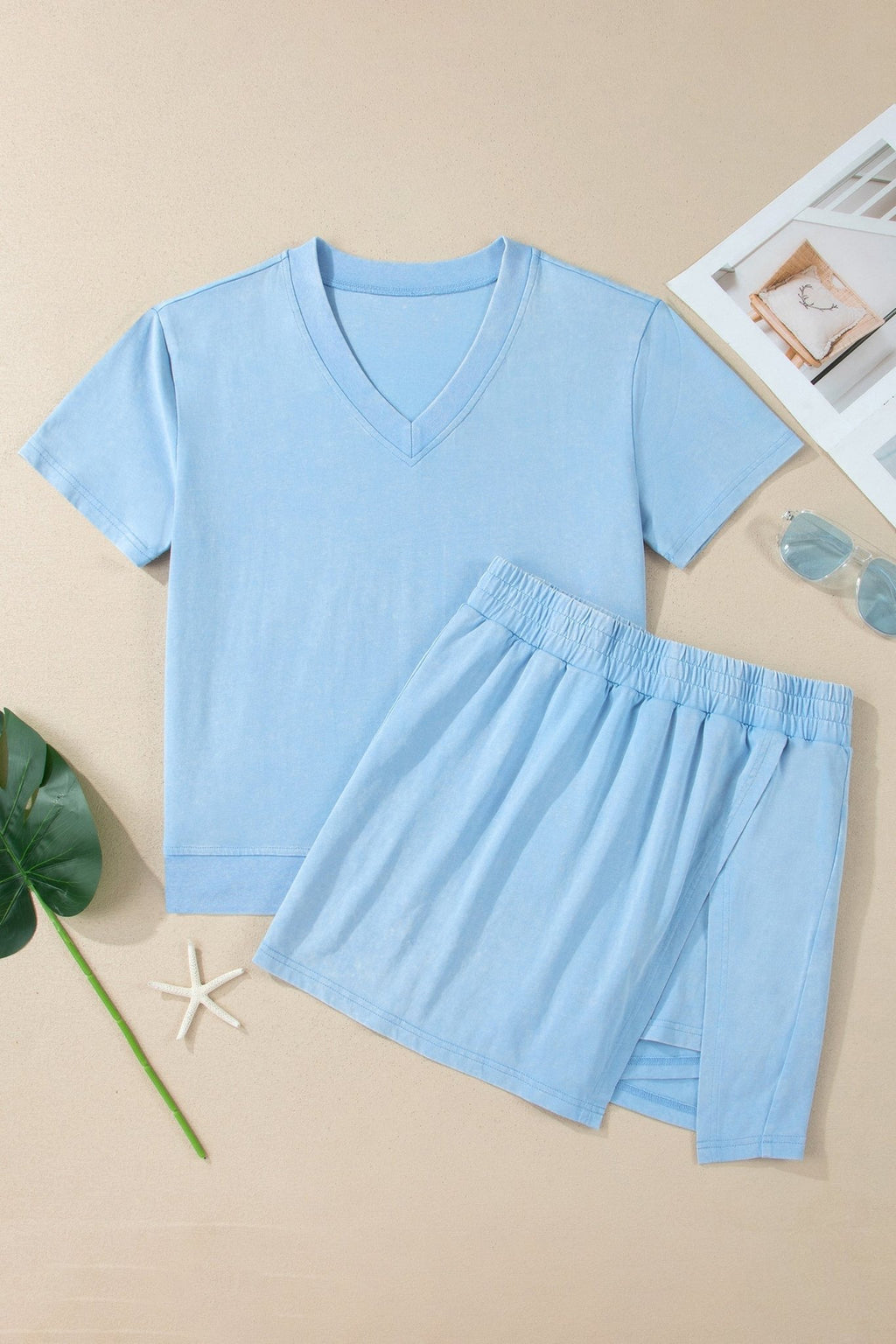 Mineral Wash V-Neck Tee & Skort Set - Rooted & Reckless Co.
