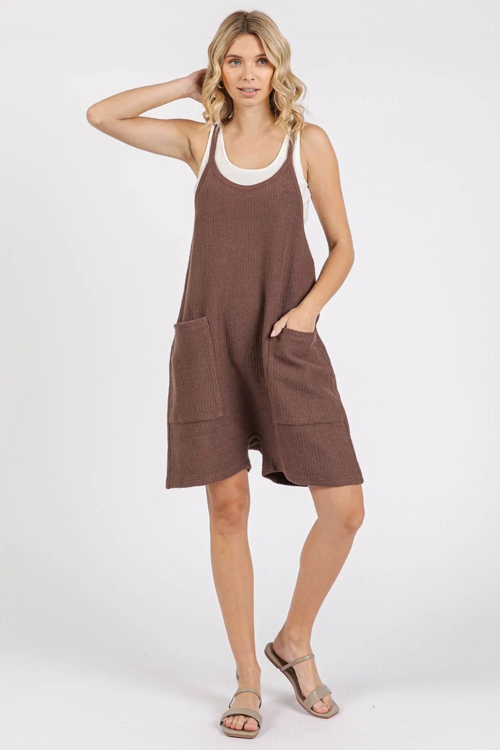Mittoshop Scoop Neck Spaghetti Strap Overalls with Pockets - Rooted & Reckless Co.
