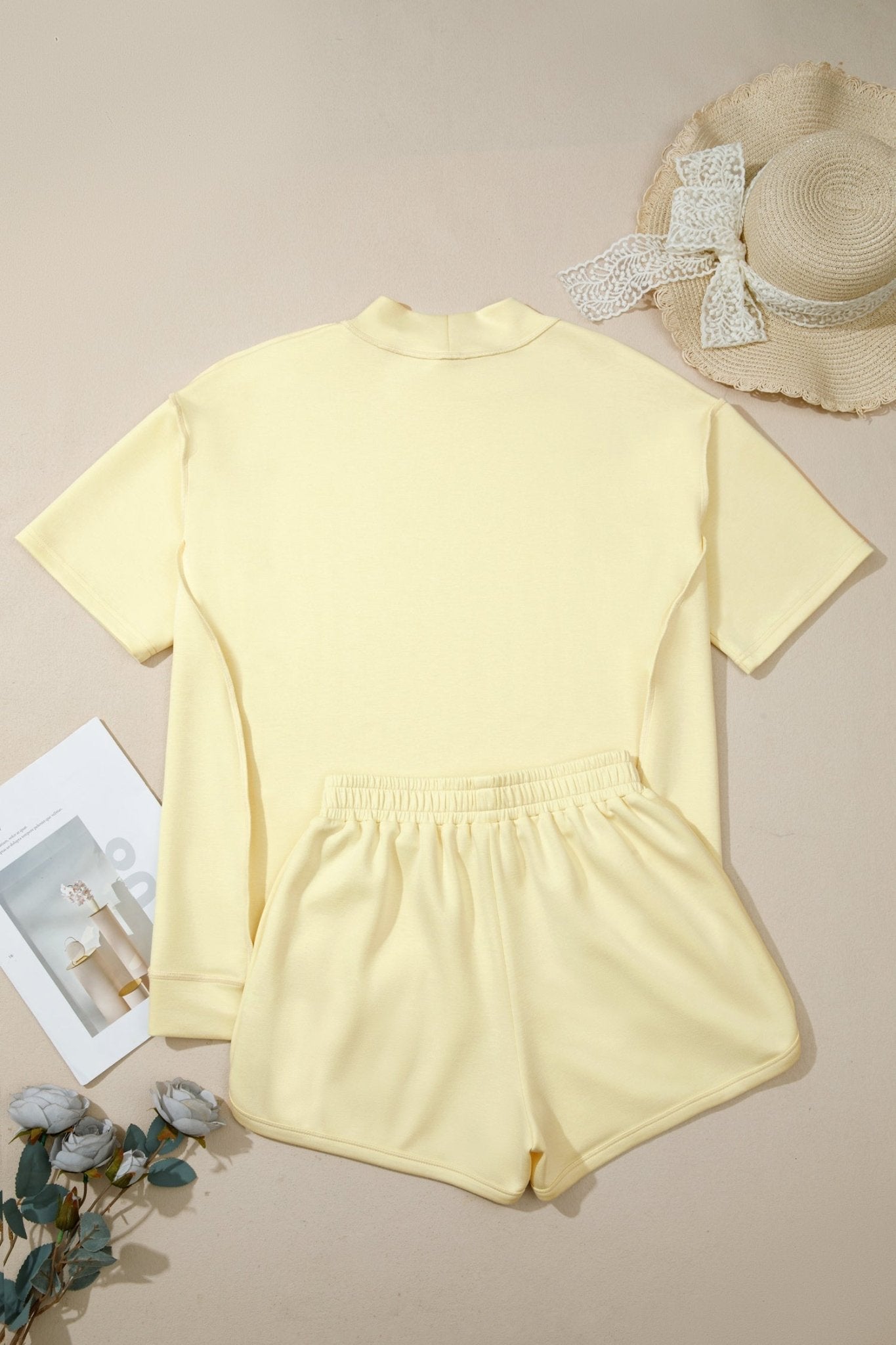 Mock Neck Exposed Seam Tunic Top & Shorts Set - Rooted & Reckless Co.