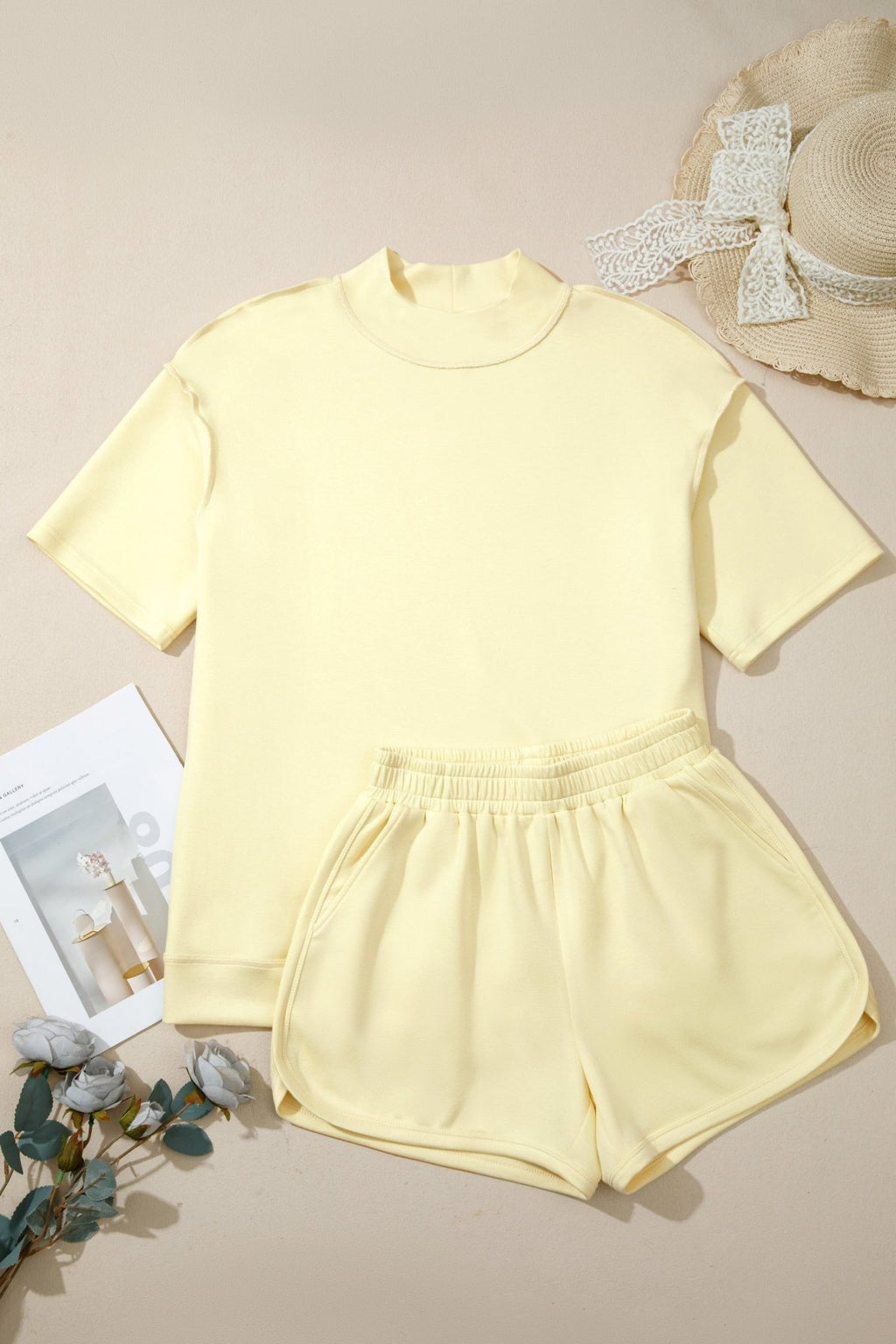 Mock Neck Exposed Seam Tunic Top & Shorts Set - Rooted & Reckless Co.