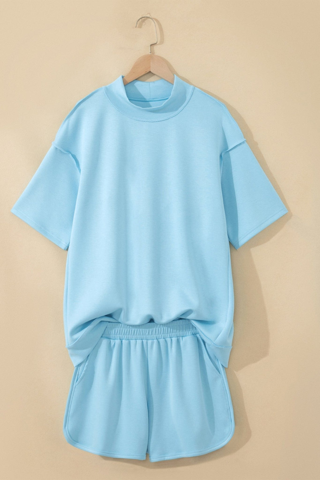 Mock Neck Exposed Seam Tunic Top & Shorts Set - Rooted & Reckless Co.