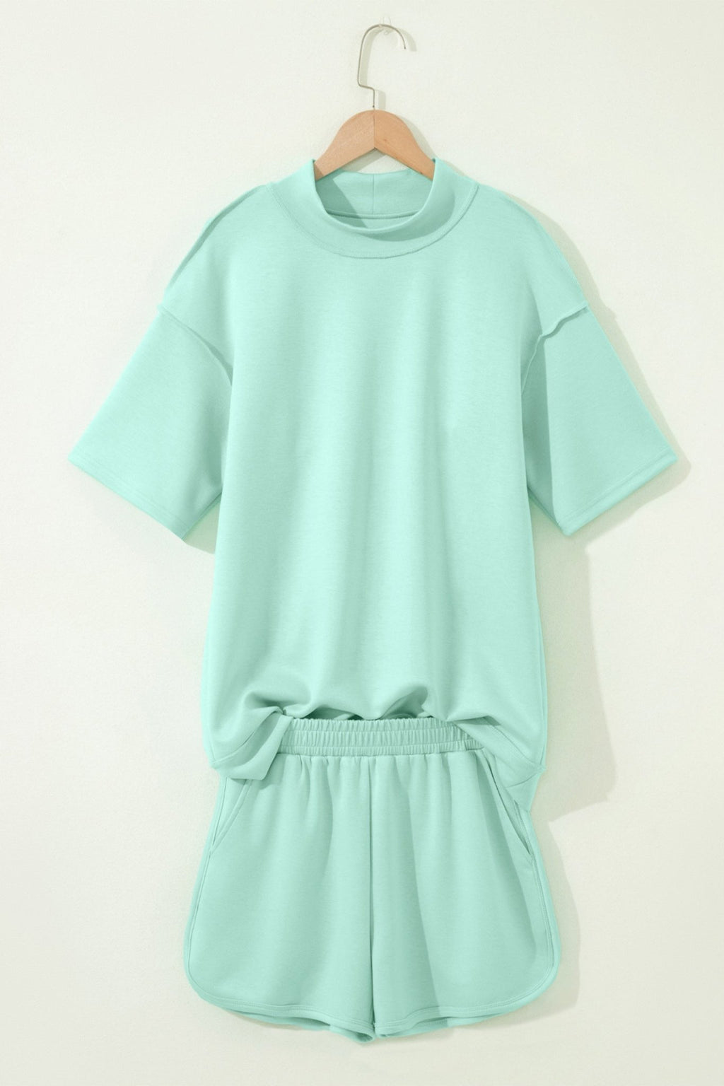 Mock Neck Exposed Seam Tunic Top & Shorts Set - Rooted & Reckless Co.