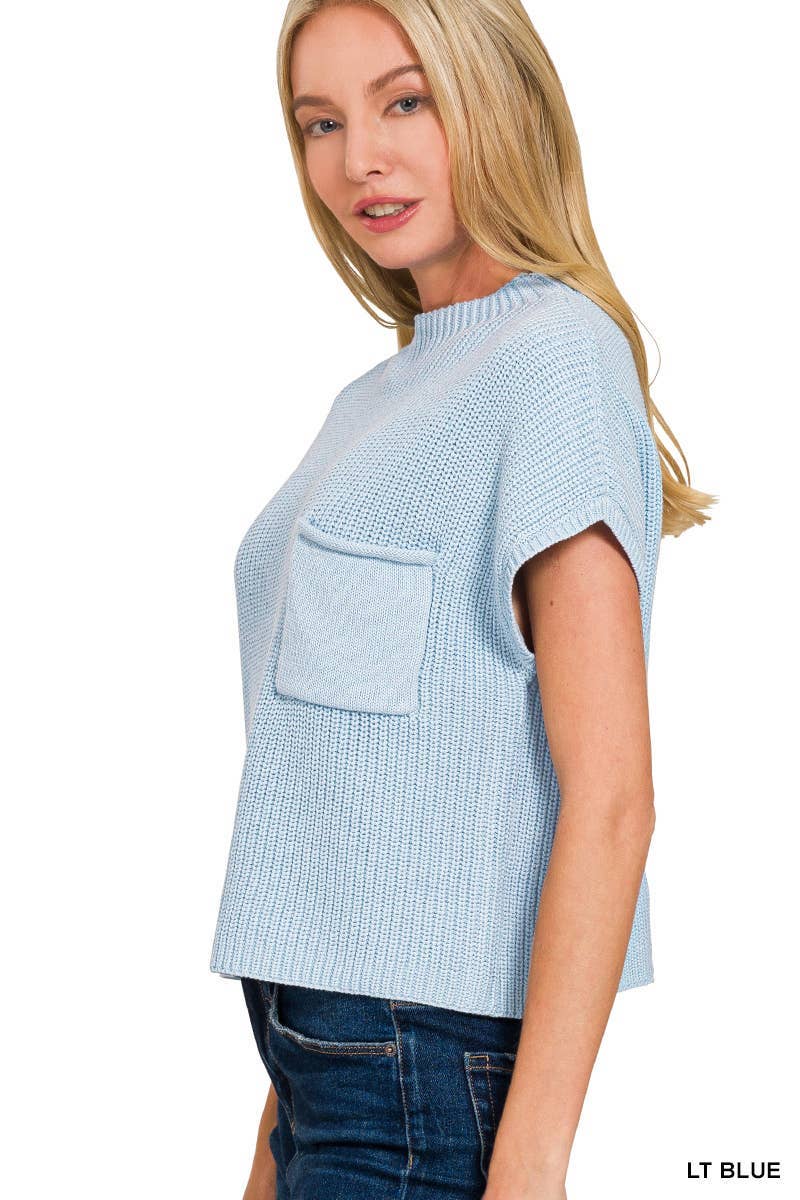 Mock Neck Short Sleeve Cropped Sweater - Rooted & Reckless Co.
