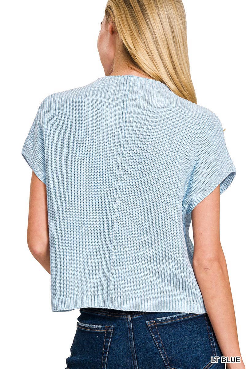 Mock Neck Short Sleeve Cropped Sweater - Rooted & Reckless Co.