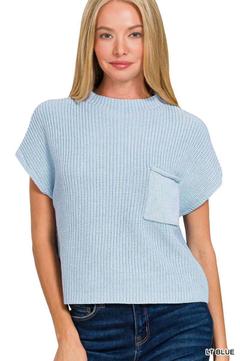 Mock Neck Short Sleeve Cropped Sweater - Rooted & Reckless Co.