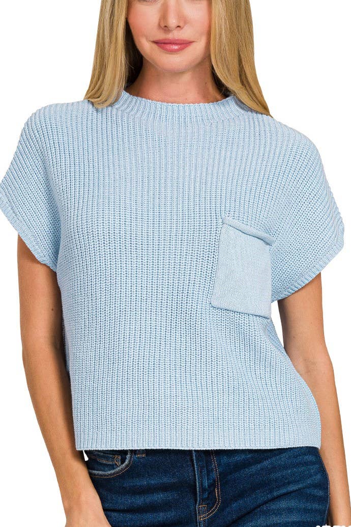 Mock Neck Short Sleeve Cropped Sweater - Rooted & Reckless Co.