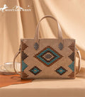 Montana West Aztec Tote Crossbody Bag — Suede-Look PU Leather with Aztec Whipstitch (Larger Size) - Rooted & Reckless Co.