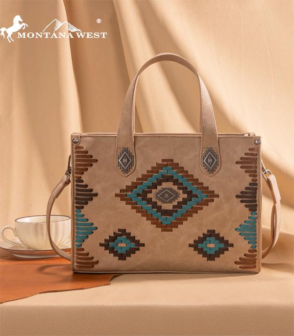 Montana West Aztec Tote Crossbody Bag — Suede-Look PU Leather with Aztec Whipstitch (Larger Size) - Rooted & Reckless Co.