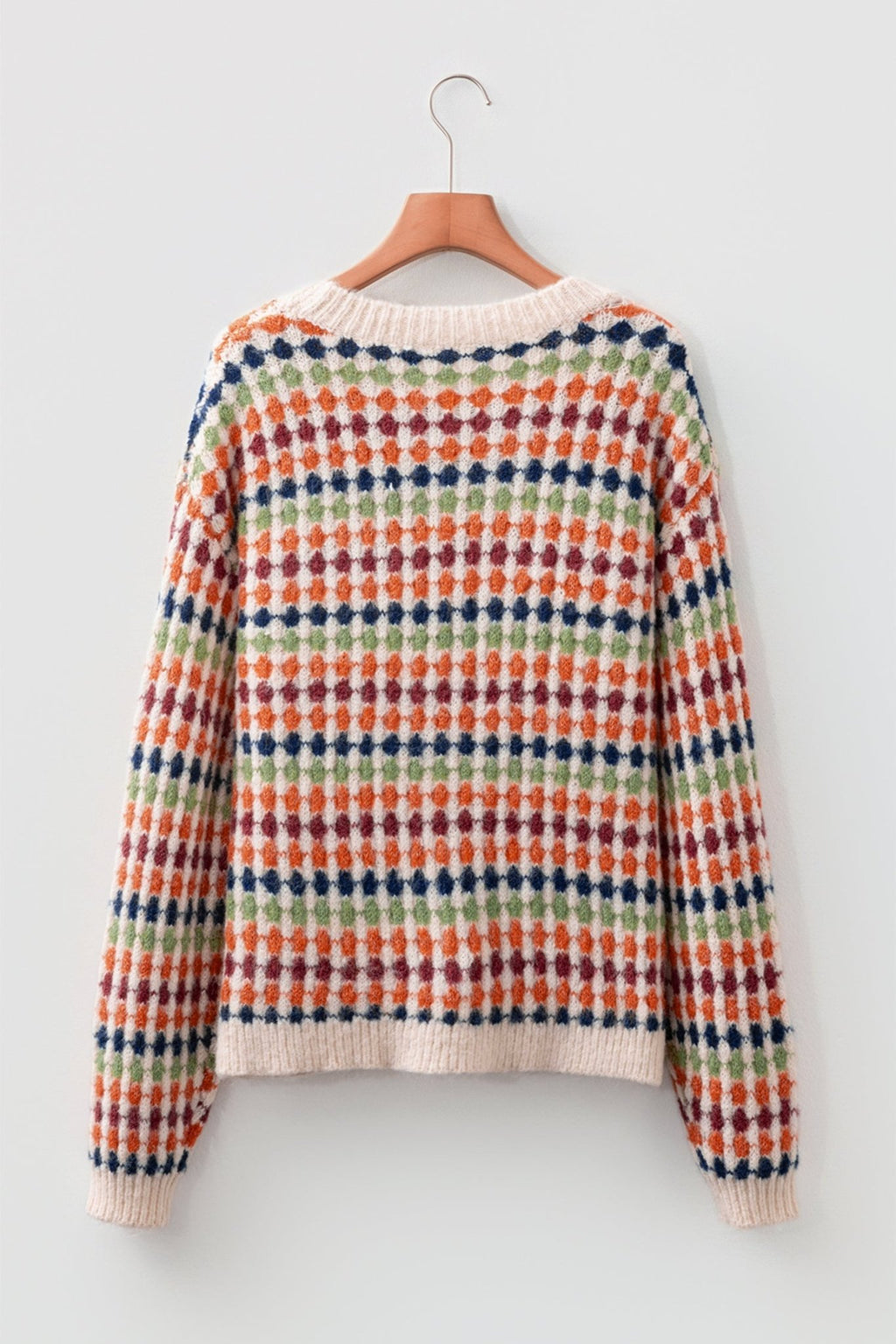 Multicolour Dotty Striped Pattern Knit Drop Shoulder Sweater - Rooted & Reckless Co.