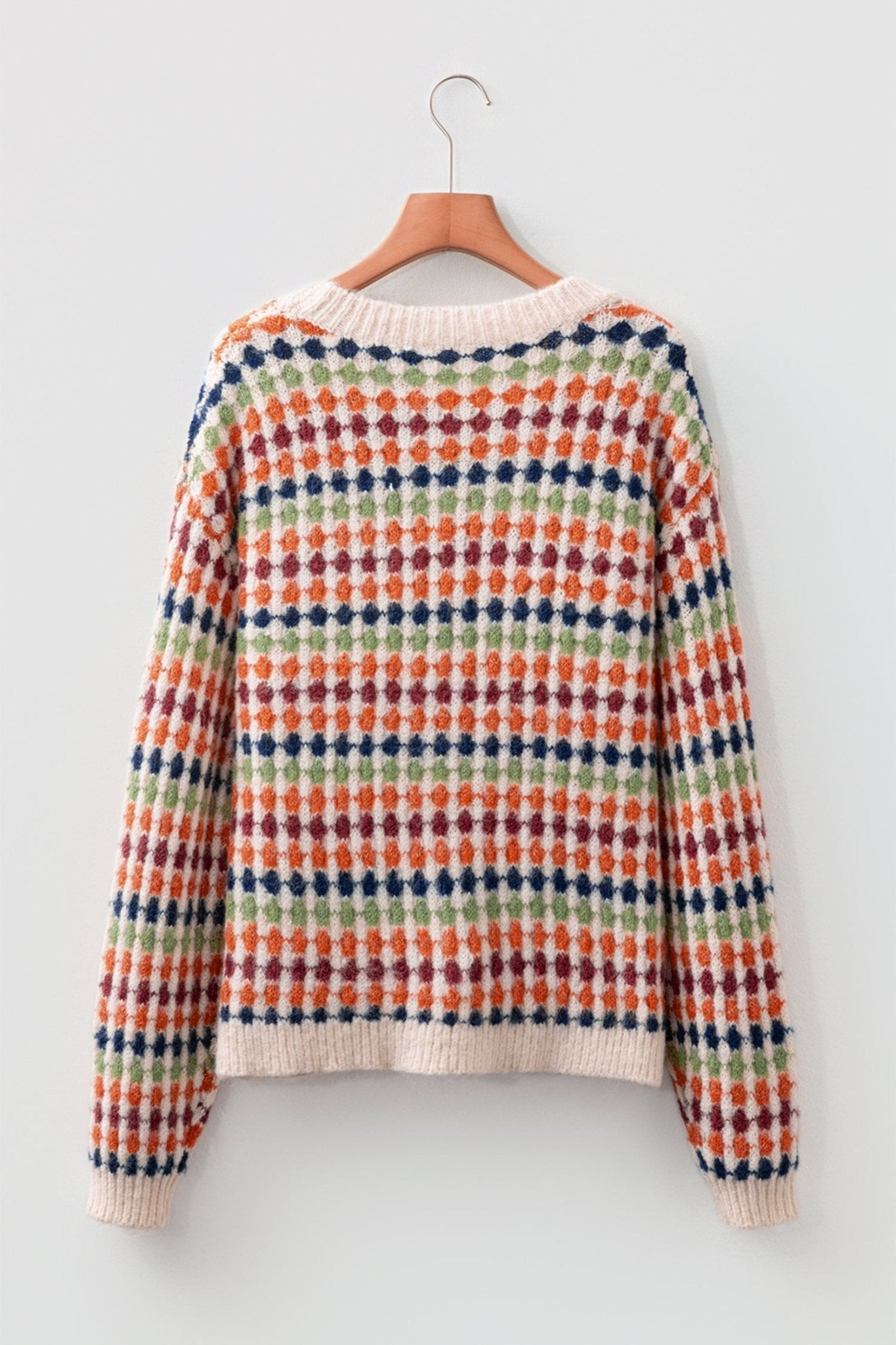Multicolour Dotty Striped Pattern Knit Drop Shoulder Sweater - Rooted & Reckless Co.