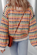Multicolour Dotty Striped Pattern Knit Drop Shoulder Sweater - Rooted & Reckless Co.
