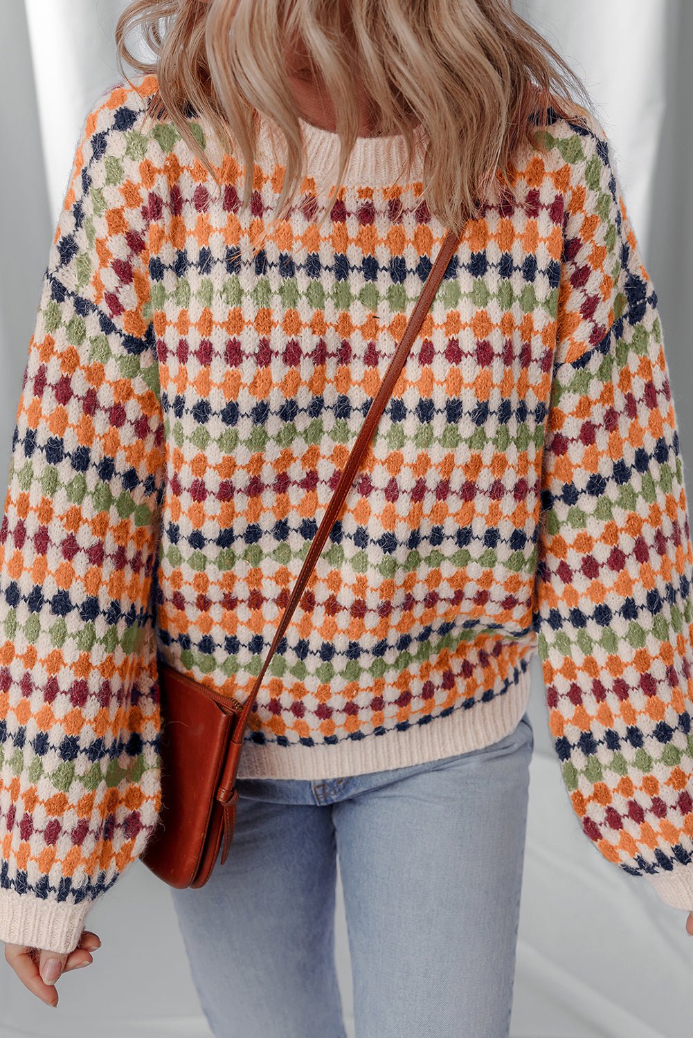 Multicolour Dotty Striped Pattern Knit Drop Shoulder Sweater - Rooted & Reckless Co.
