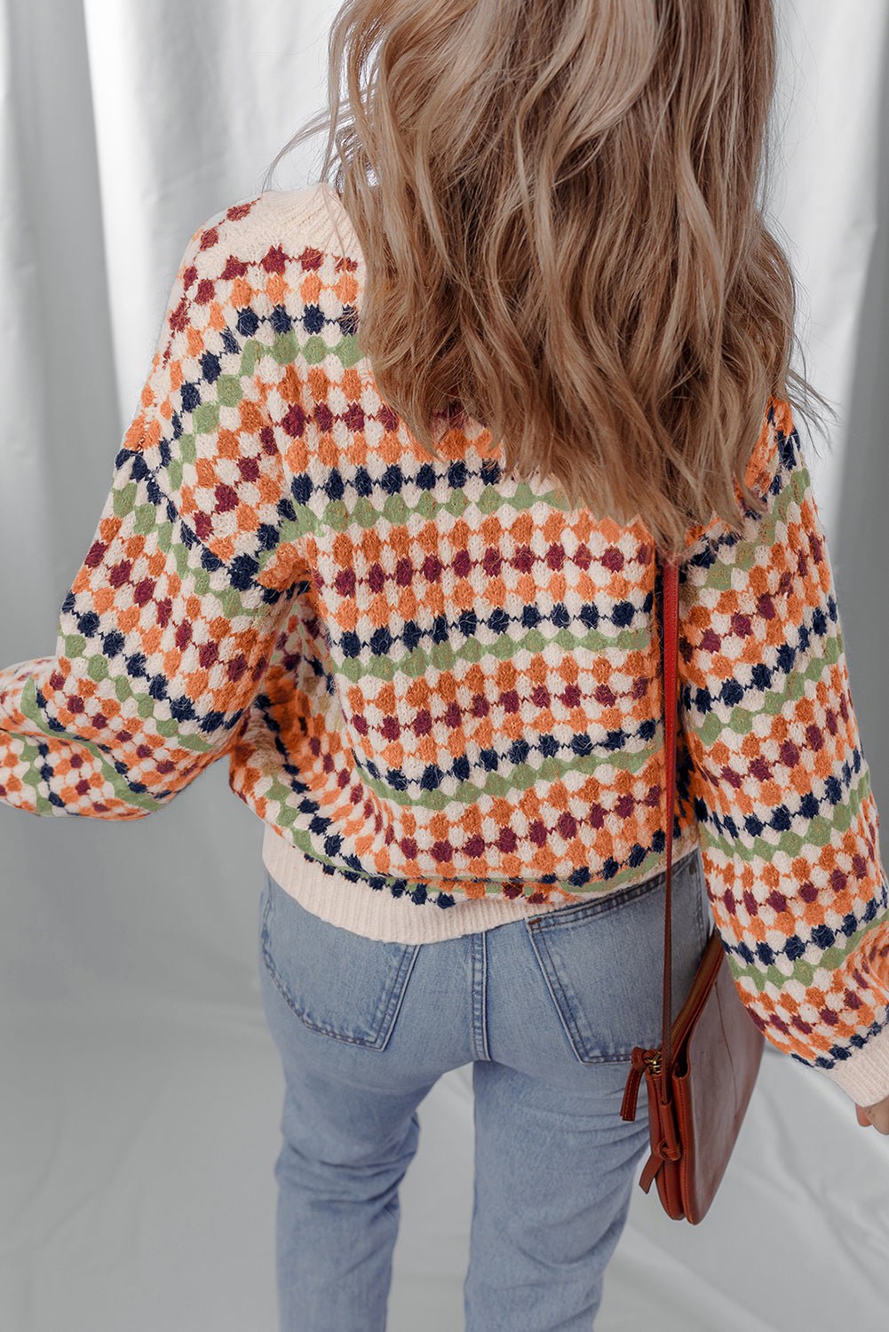 Multicolour Dotty Striped Pattern Knit Drop Shoulder Sweater - Rooted & Reckless Co.