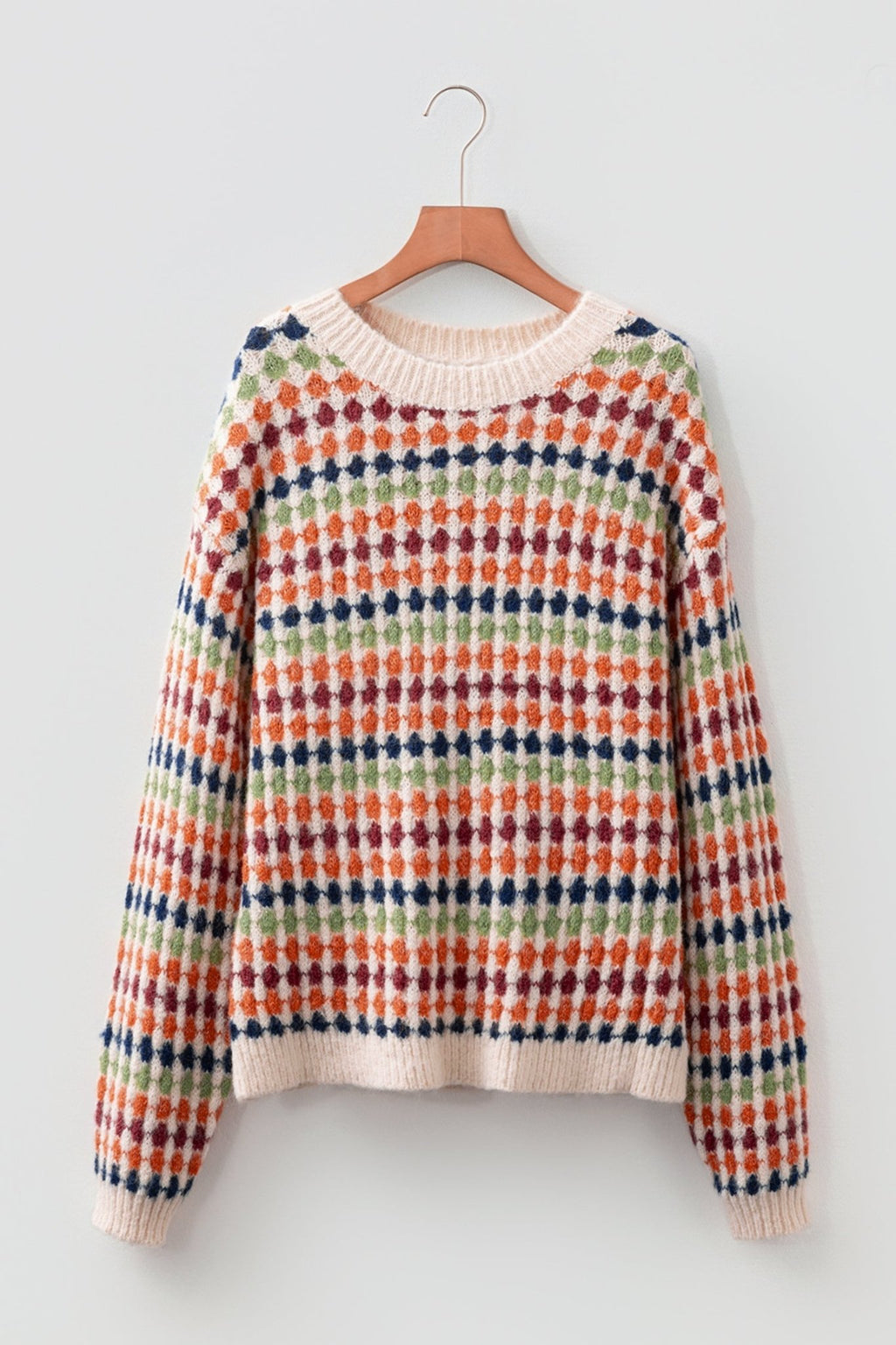 Multicolour Dotty Striped Pattern Knit Drop Shoulder Sweater - Rooted & Reckless Co.