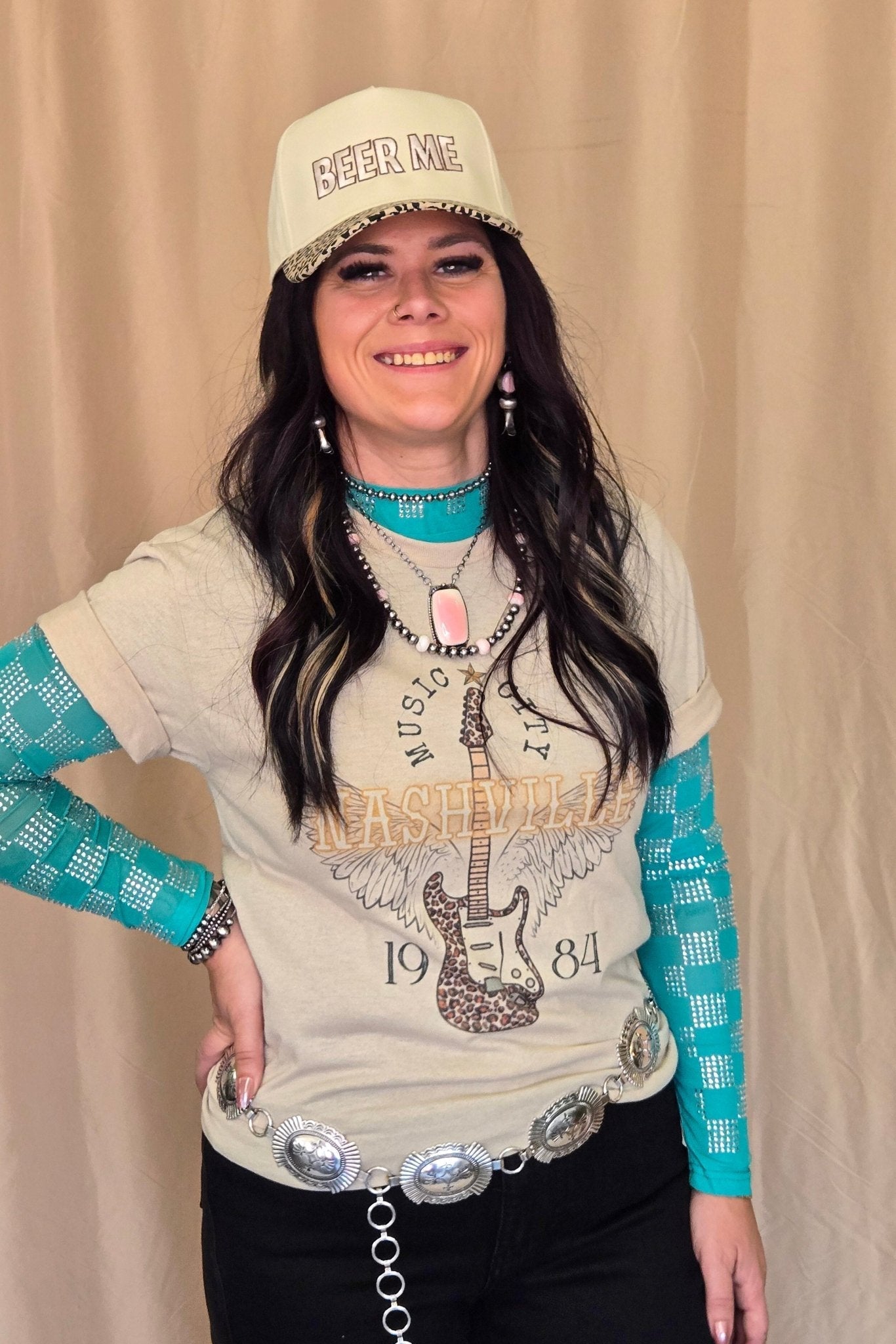"Nashville" Western Graphic Tee — Ash Grey Jerzees Music City Western Statement - Rooted & Reckless Co.
