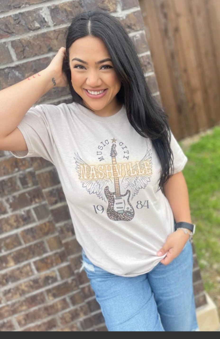 "Nashville" Western Graphic Tee — Ash Grey Jerzees Music City Western Statement - Rooted & Reckless Co.
