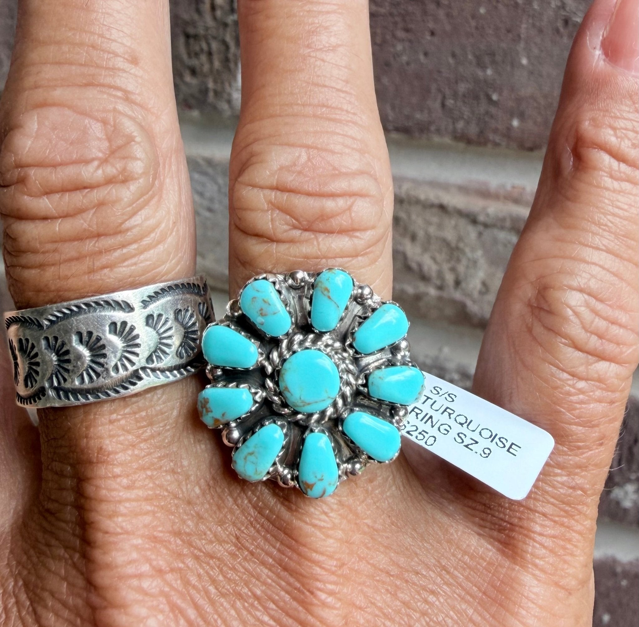Navajo Made By Jason Benally Sleeping Beauty Flower Cluster Ring - Rooted & Reckless Co.