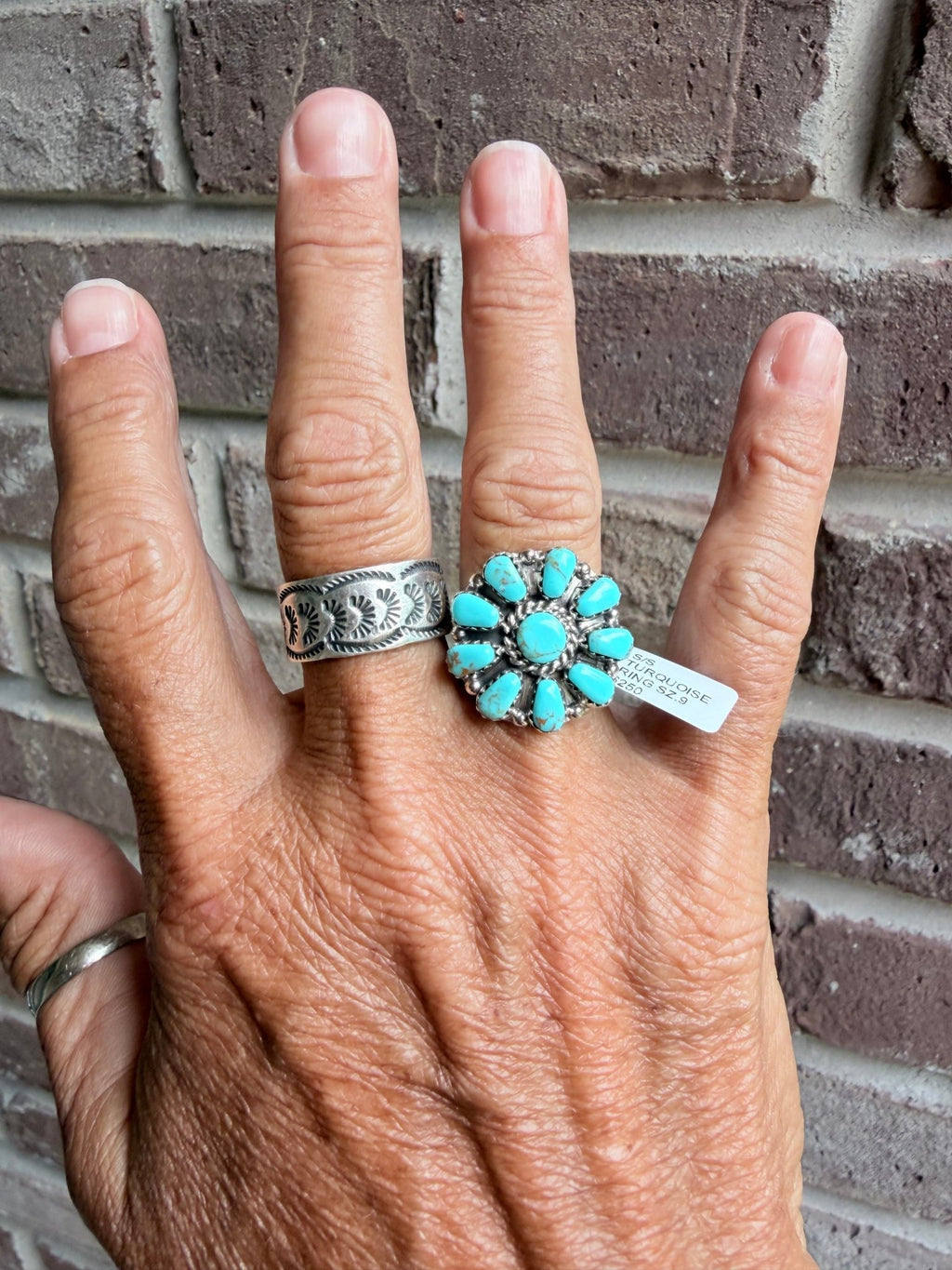 Navajo Made By Jason Benally Sleeping Beauty Flower Cluster Ring - Rooted & Reckless Co.