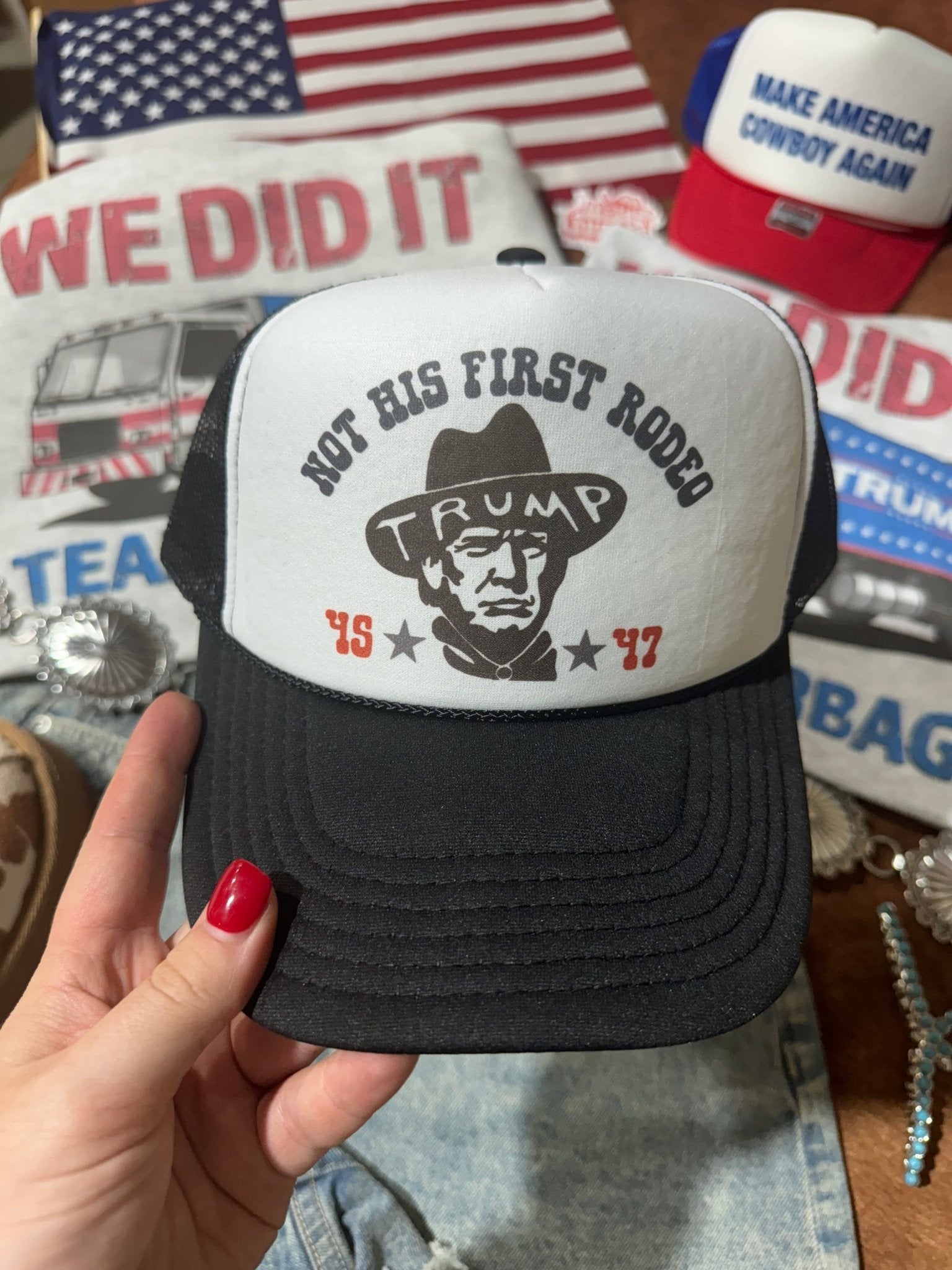 Not His First Rodeo Trump Trucker Hat - Rooted & Reckless Co.