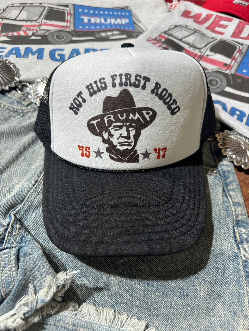 Not His First Rodeo Trump Trucker Hat - Rooted & Reckless Co.