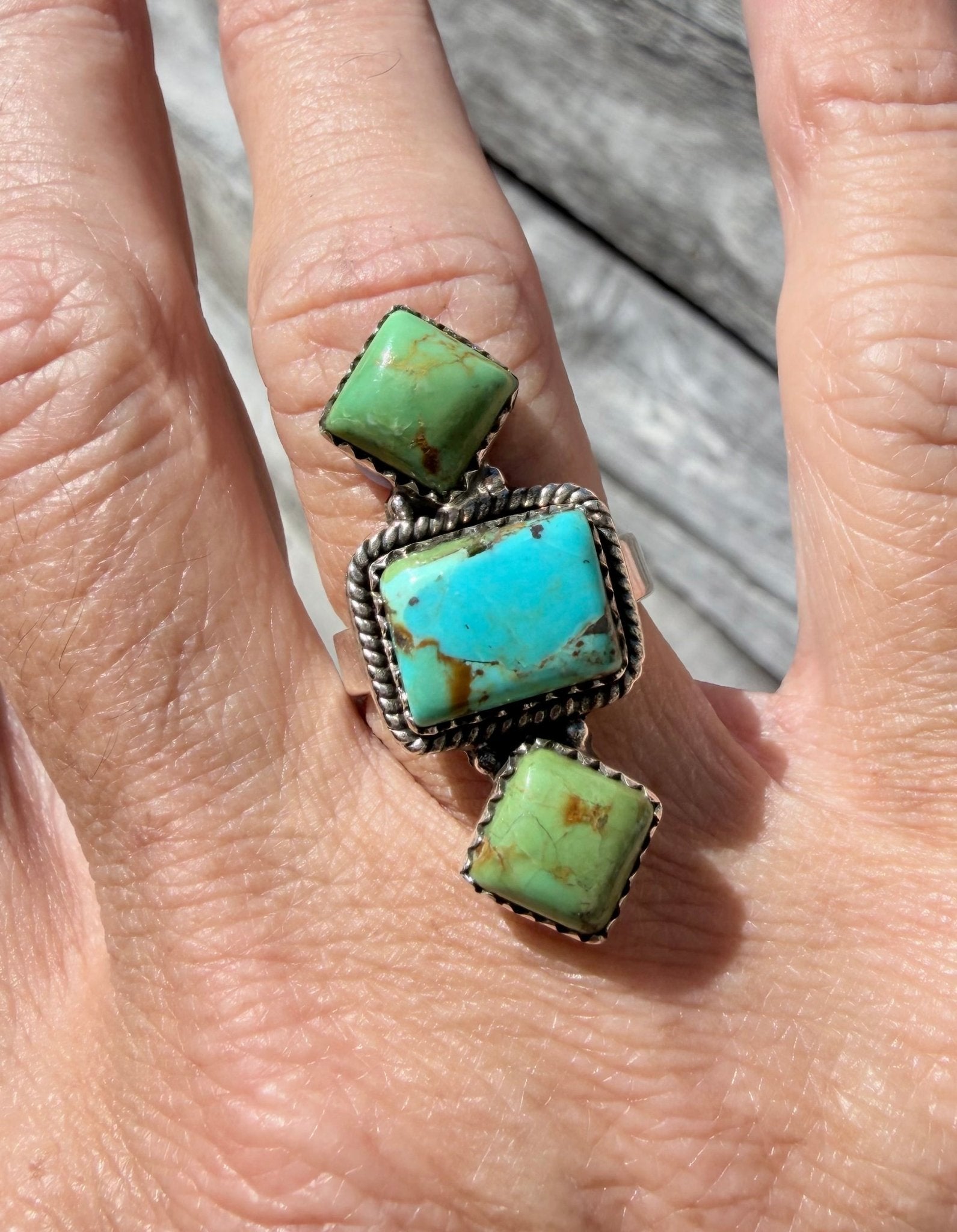 Number 8 and Sonoran Turquoise Sterling Silver Adjustable Band Ring - Rooted & Reckless Co.