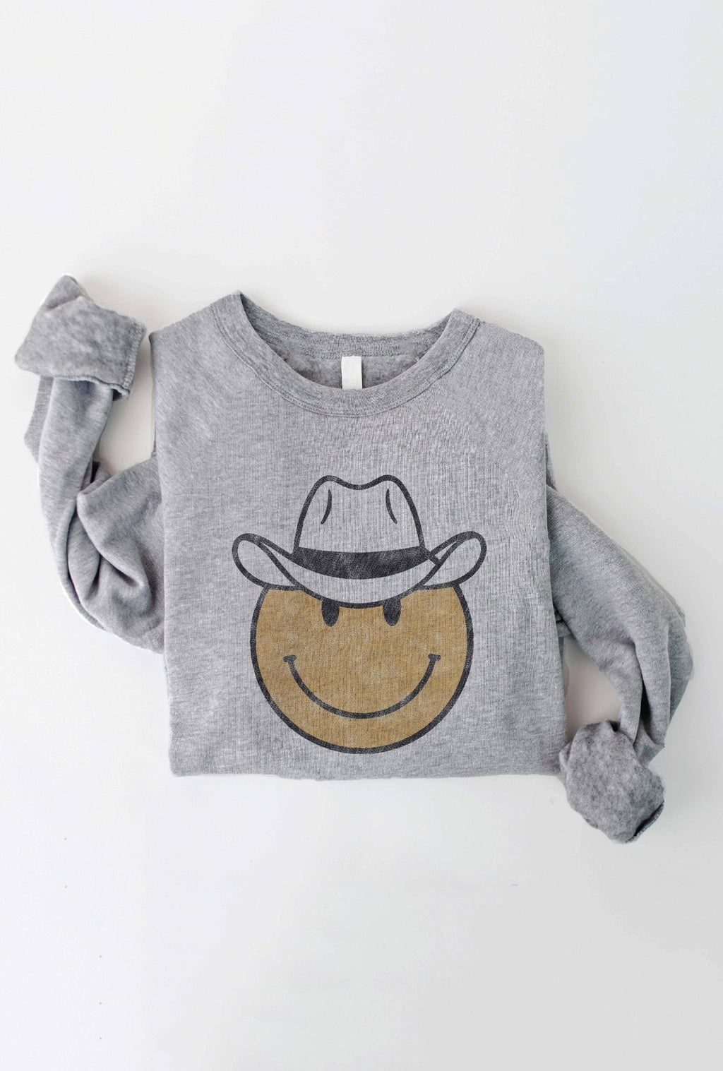 OAT COLLECTIVE "Cowboy Smiley" Western Graphic Sweatshirt — Plush Sponge Fleece with Hand Screenprint - Rooted & Reckless Co.
