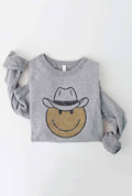 OAT COLLECTIVE "Cowboy Smiley" Western Graphic Sweatshirt — Plush Sponge Fleece with Hand Screenprint - Rooted & Reckless Co.