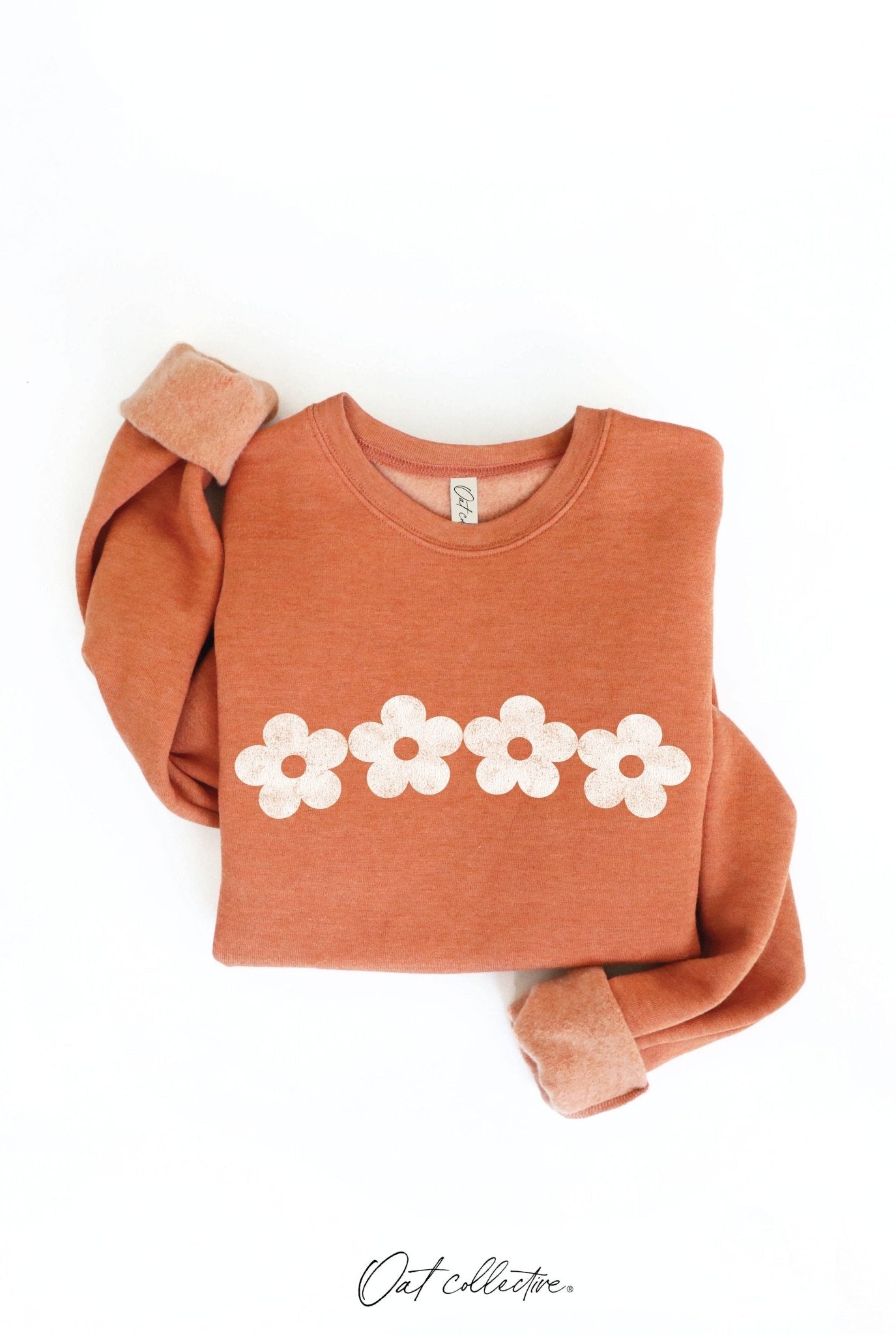 OAT COLLECTIVE "Daisy Row" Western Graphic Sweatshirt — Heather Autumn Plush Sponge Fleece - Rooted & Reckless Co.