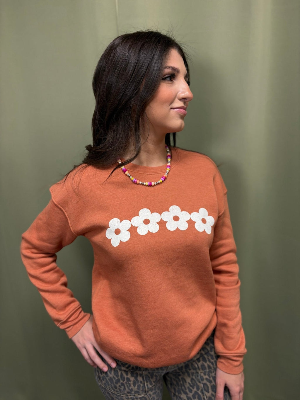 OAT COLLECTIVE "Daisy Row" Western Graphic Sweatshirt — Heather Autumn Plush Sponge Fleece - Rooted & Reckless Co.