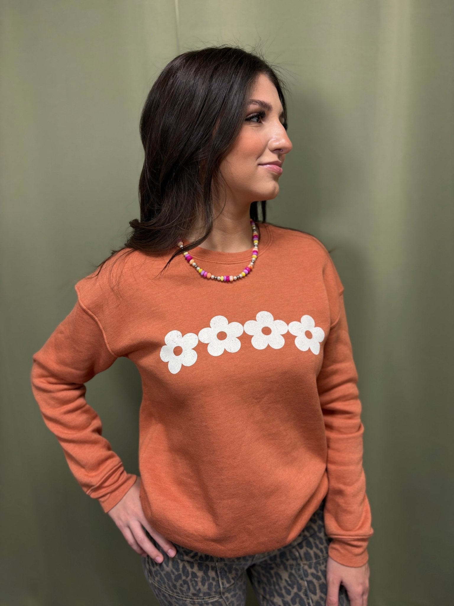 OAT COLLECTIVE "Daisy Row" Western Graphic Sweatshirt — Heather Autumn Plush Sponge Fleece - Rooted & Reckless Co.
