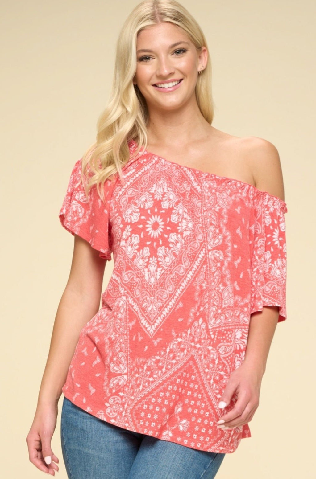 Oddi Paisley Printed Boat Neckline Western Top — Ruffled Short Dolman Sleeves Feminine Layering Piece - Rooted & Reckless Co.