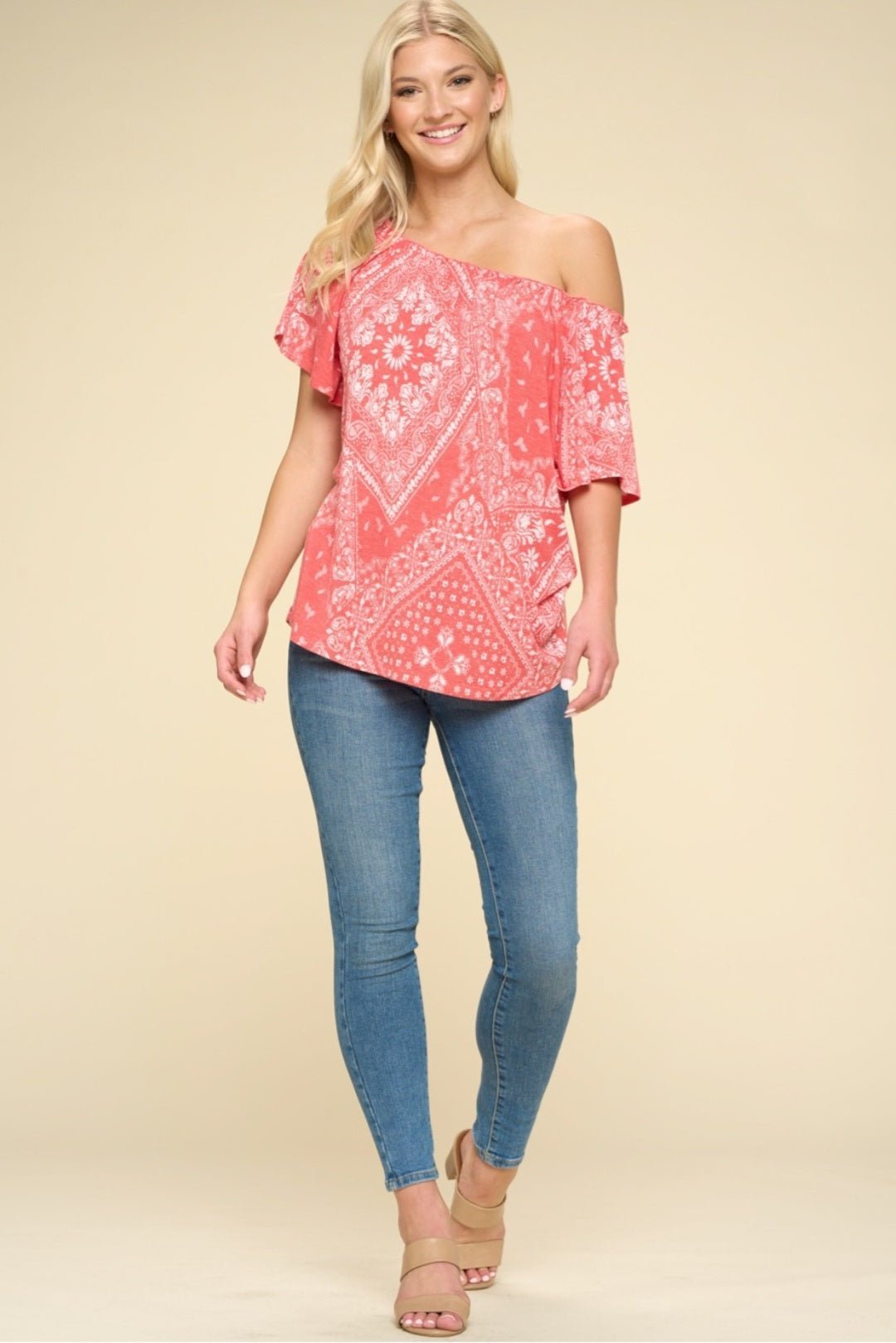 Oddi Paisley Printed Boat Neckline Western Top — Ruffled Short Dolman Sleeves Feminine Layering Piece - Rooted & Reckless Co.