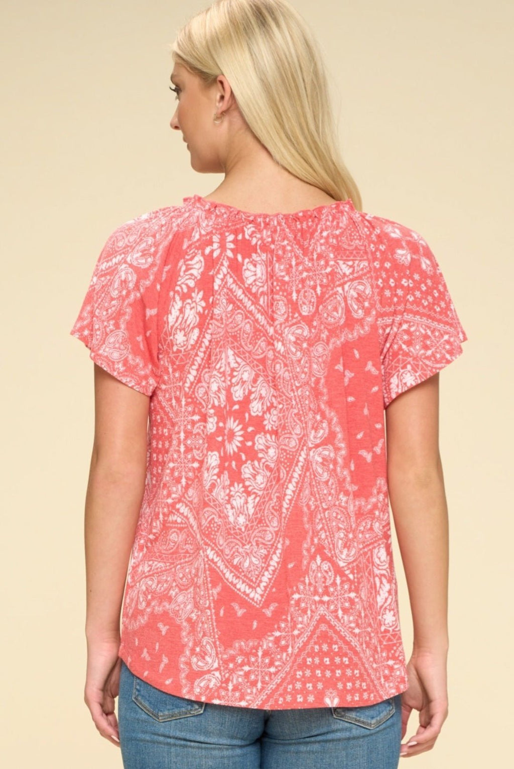 Oddi Paisley Printed Boat Neckline Western Top — Ruffled Short Dolman Sleeves Feminine Layering Piece - Rooted & Reckless Co.
