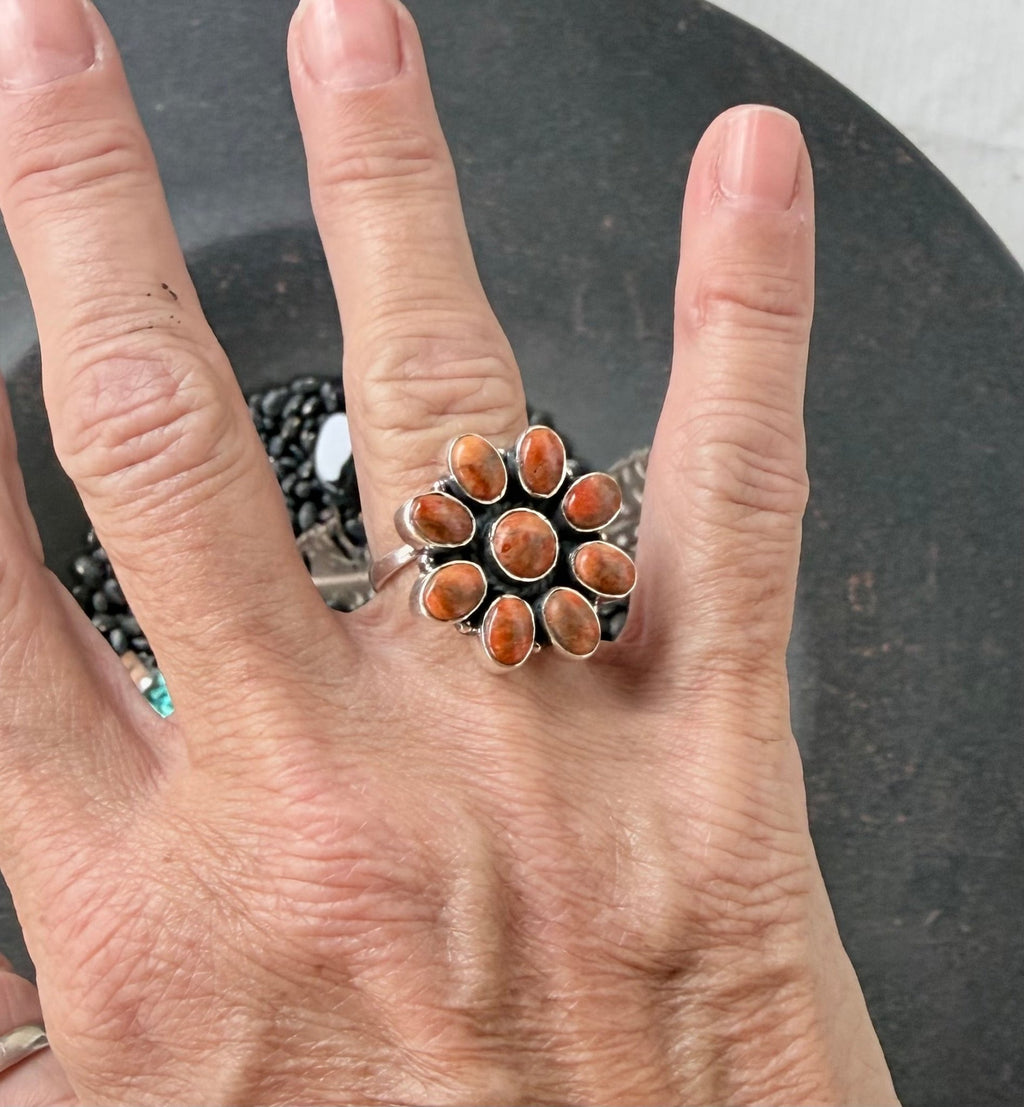 Orange Spiny Oyster Cluster Ring - Rooted & Reckless Co.