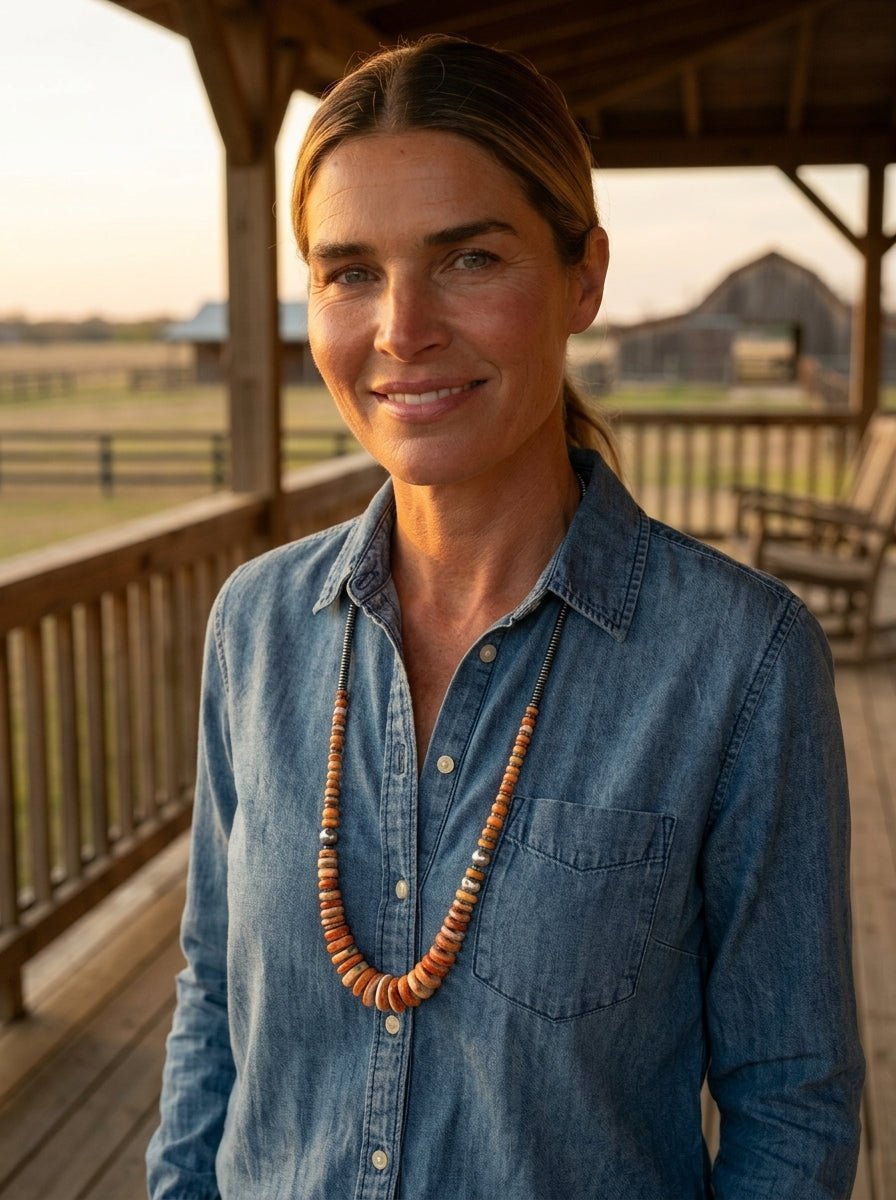 Orange & Turquoise Graduated Necklace with Sterling Silver Pearl Accents — 22 inch - Rooted & Reckless Co.