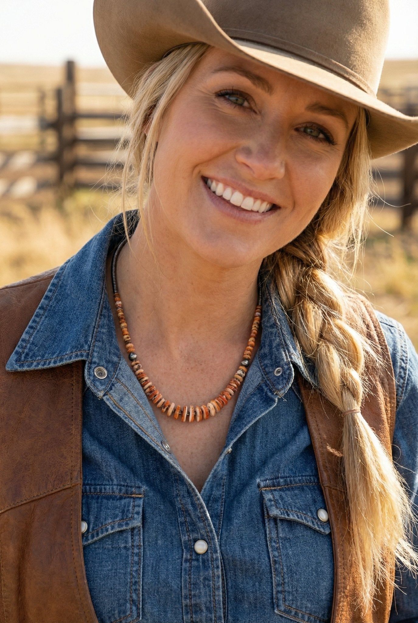 Orange & Turquoise Graduated Necklace with Sterling Silver Pearl Accents — 22 inch - Rooted & Reckless Co.