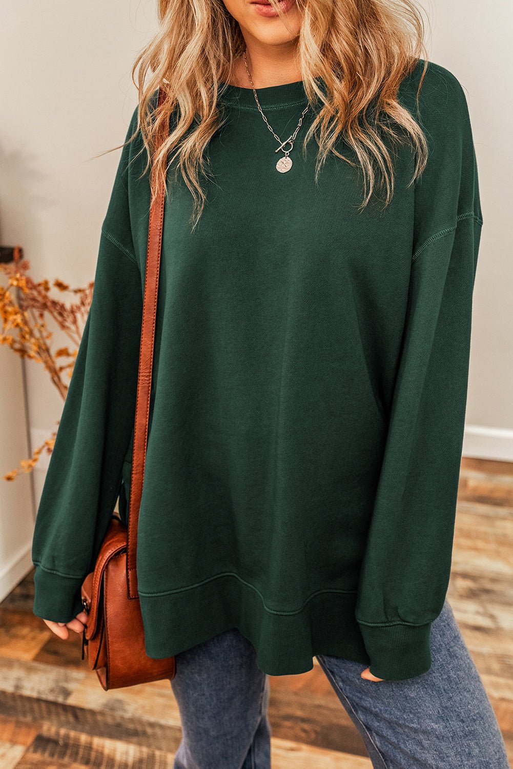 Oversized Drop Shoulder Split Hem Sweatshirt - Rooted & Reckless Co.