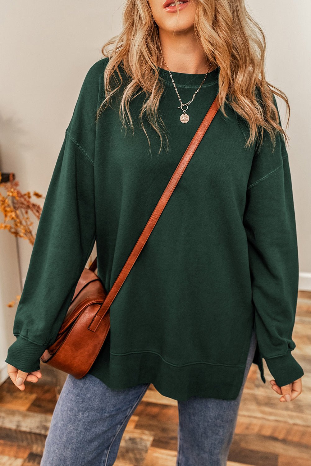 Oversized Drop Shoulder Split Hem Sweatshirt - Rooted & Reckless Co.
