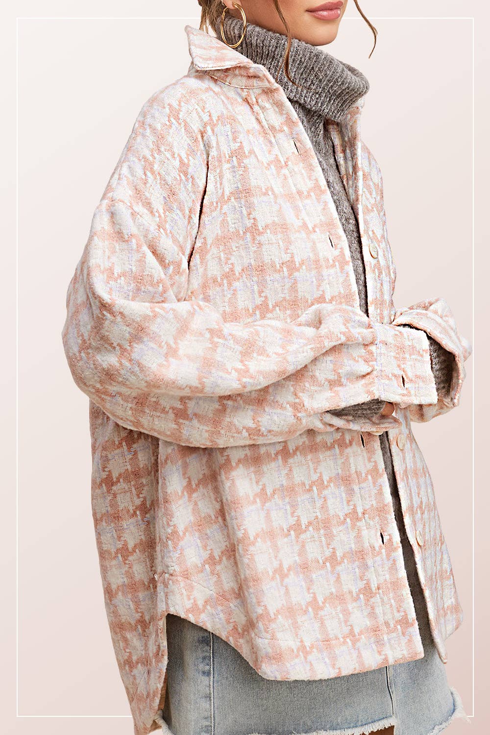 Oversized Houndstooth Patterned Soft Brushed Shacket - small remaining - Rooted & Reckless Co.