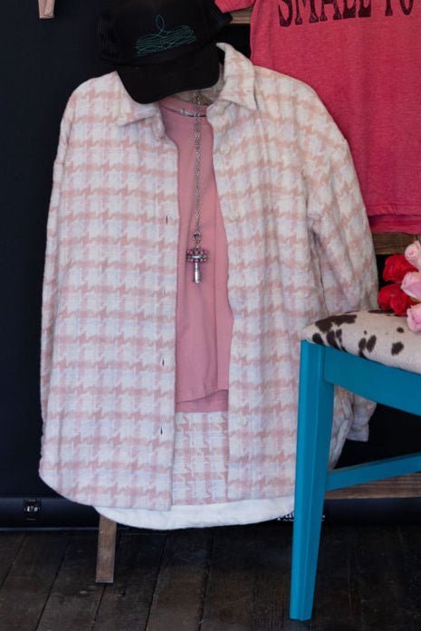 Oversized Houndstooth Patterned Soft Brushed Shacket - small remaining - Rooted & Reckless Co.