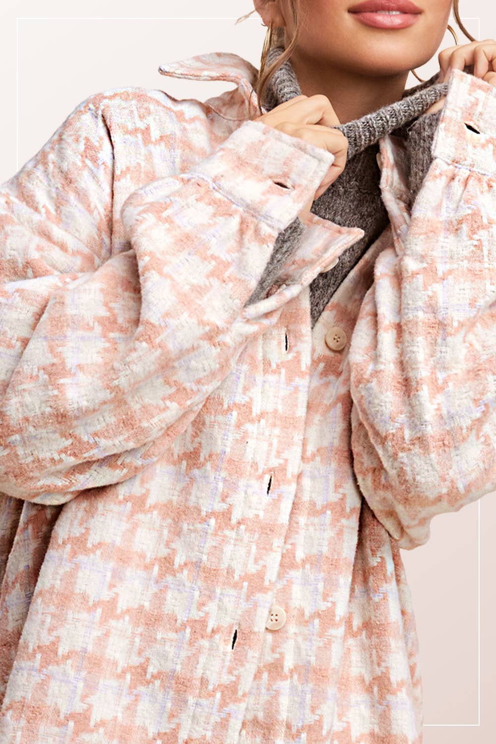 Oversized Houndstooth Patterned Soft Brushed Shacket - small remaining - Rooted & Reckless Co.