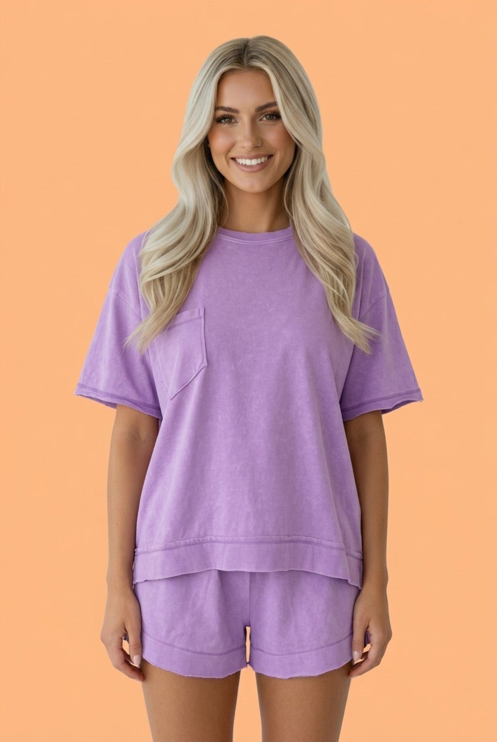 Oversized Raw Edge Patch Pocket Top & Shorts Set - Rooted & Reckless Co.