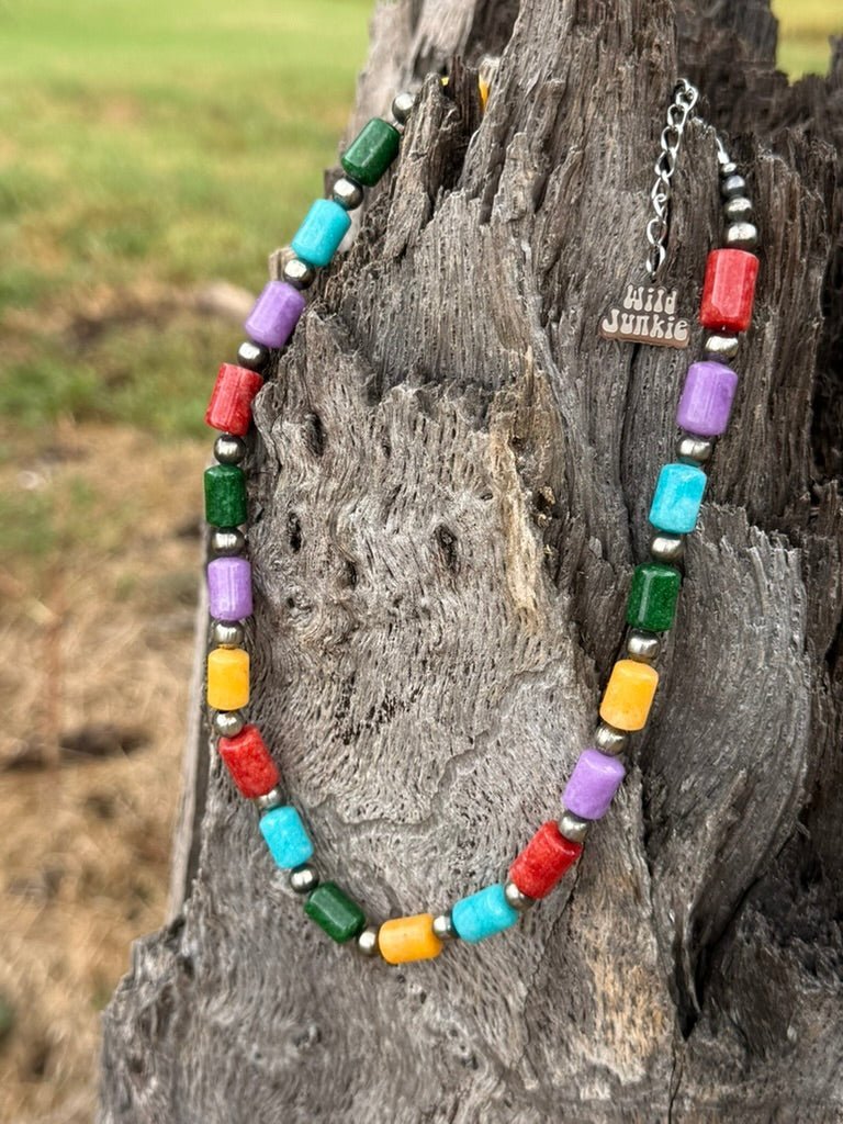 Painted Desert Multicolor Barrel Beaded Necklace - Rooted & Reckless Co.
