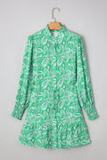 Paisley Button-Front Tied Waist Mini Dress - Rooted & Reckless Co.